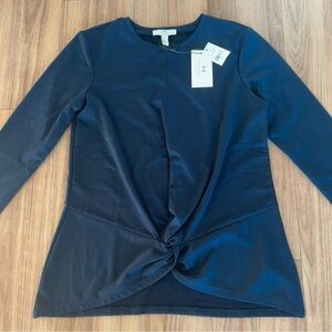 H by Halston Navy Long Sleeve Twist Shirt NWT